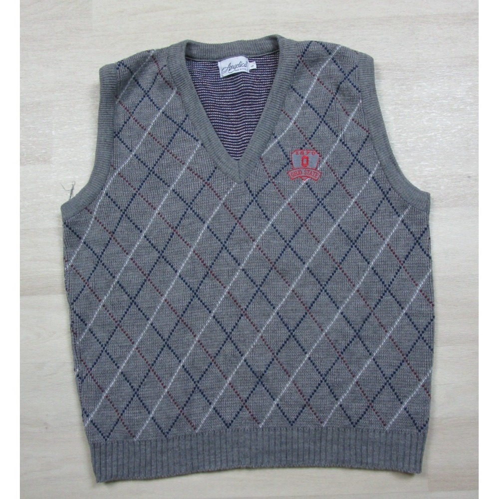 Vintage Ohio State Buckeyes Sweater Men's (L) Argile Diamond V‎ Neck Vest USA